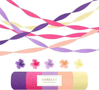 AOBKIAT Purple Hot Pink Yellow Streamers Party Decorations, 5 Rolls | Colorful by aobkiat
