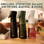 FLAIROSOL OLIVIA Oil Sprayer for Cooking, 200ml Glass Olive Oil Sprayer, Continuous Cooking Spray Dispenser with Portion Control for Kitchen, Air Fryer, Salad, BBQ (Black Bottle, Gold Print)
