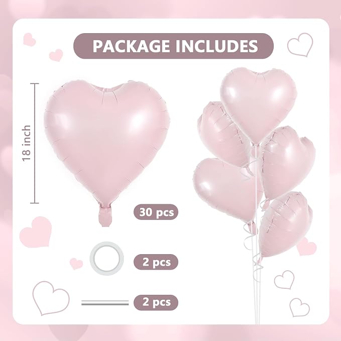 TONIFUL 30 Pcs Baby Pink Heart Balloons 18 Inch Heart Shape Foil Balloon | - Image 2