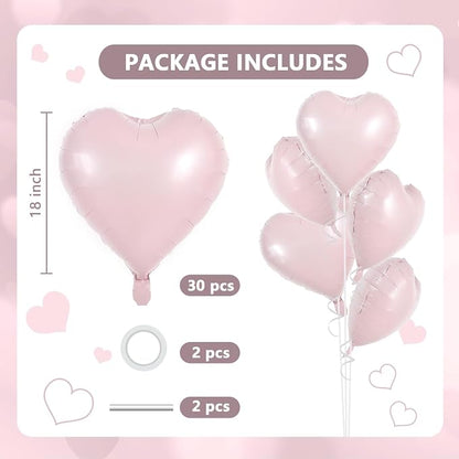 TONIFUL 30 Pcs Baby Pink Heart Balloons 18 Inch Heart Shape Foil Balloon | - Image 2