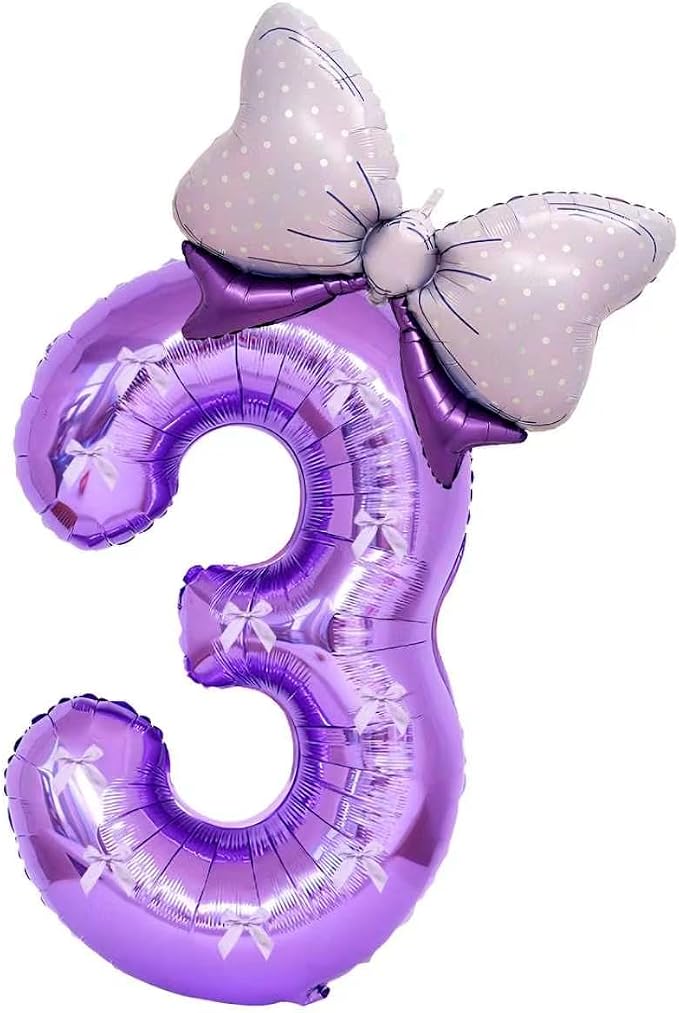 32 Inch Purple Butterfly Ribbon Number 3 And Bow Balloon Foil Film Balloon by Unknown