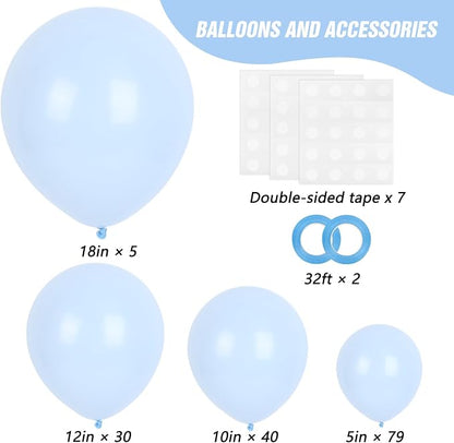 RUBFAC Pastel Blue Balloons Different Sizes Light Blue Balloon 154pcs | Blue - Image 2