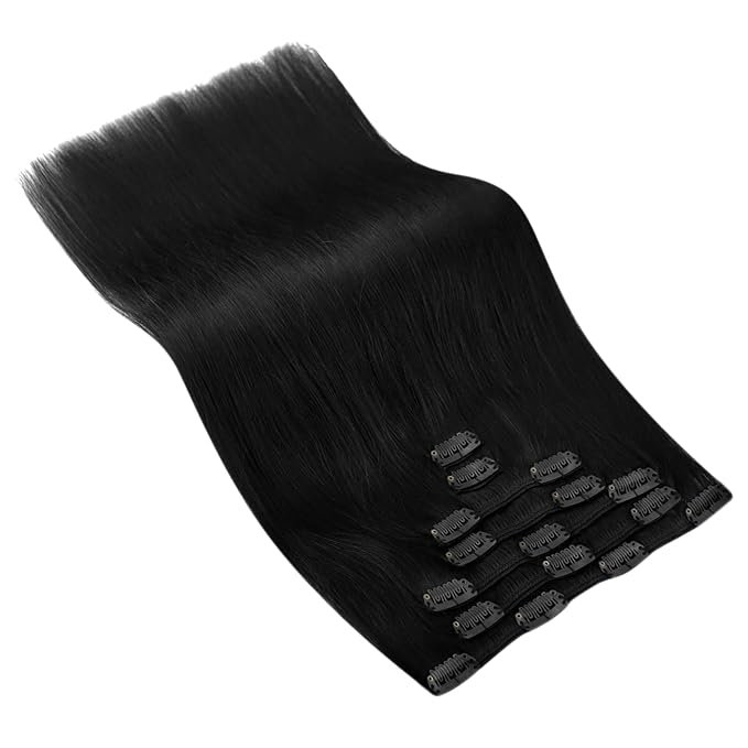 Ve Sunny Black Clip in Human Hair Extensions Remy Human Hair Clip in Extensions 14inch Clip in Hair Extensions Real Human Hair Easy to Wear 100g
