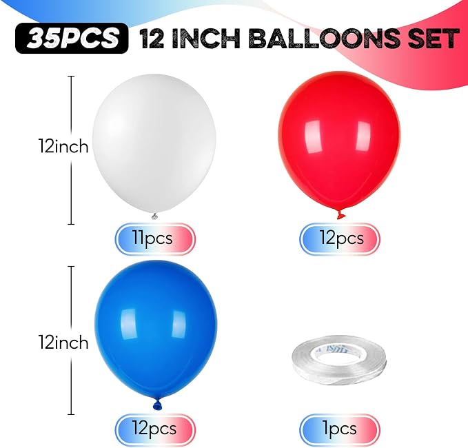 Blue Red White Balloons, 12 Inch Dark Blue Matt Red and Ivory Latex Helium - Image 2