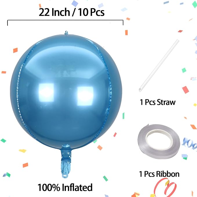 10 Pcs 22 Inch Light Blue Mylar Balloons, Large 4D Giant Round Foil Balloon Big - Image 2
