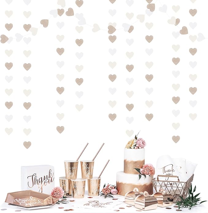 Champagne-Gold Milky-White Birthday Party-Decorations Heart-Garland - 52ft - Image 5