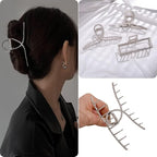 3pcs Hair Claw clips for Women, Metal Silver Large Hair clips for Thick Thin Hair, Geometric Cross Square Jumbo Catch Barrette Clamps, Fashion Hair Accessories Nonslip Hairgrip