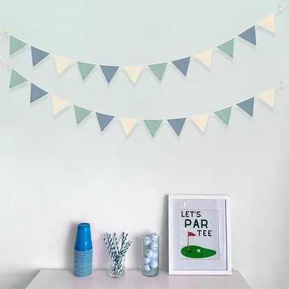 2 Sets of Blue Green Nursery Garland 24Pcs Green Blue Fabric Linen Pennant - Image 6