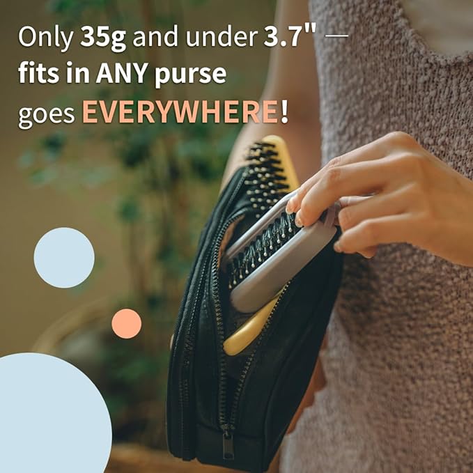 Uffy MiniPop Travel Hair Brush – Mini Folding Boar Bristles for Women, Men & Kids | Kid-Friendly Compact Comb for Wet & Dry Hair, Curly or Straight | Pocket-Size Detangler - Lemonade on Baby Blue