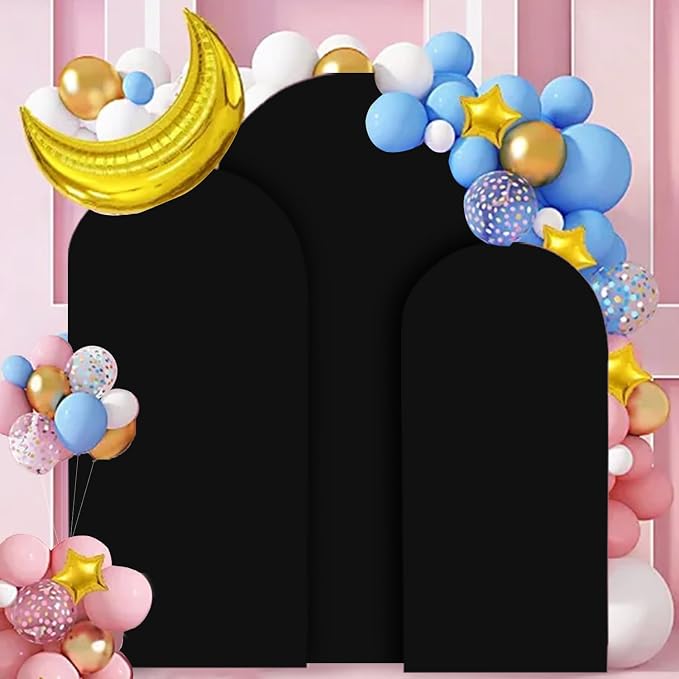 FANPROMS Spandex Arch Backdrop Cover Set of 3 Black Wedding Arch Stand Cover - Image 5