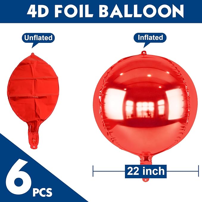 6pcs Red Foil Balloons 22inch Round Balloons - Image 3