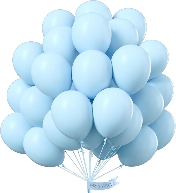 PartyWoo Baby Blue Balloons 50pcs Light Pastel Sky Aqua Blue Color | 12 Inch by PartyWoo