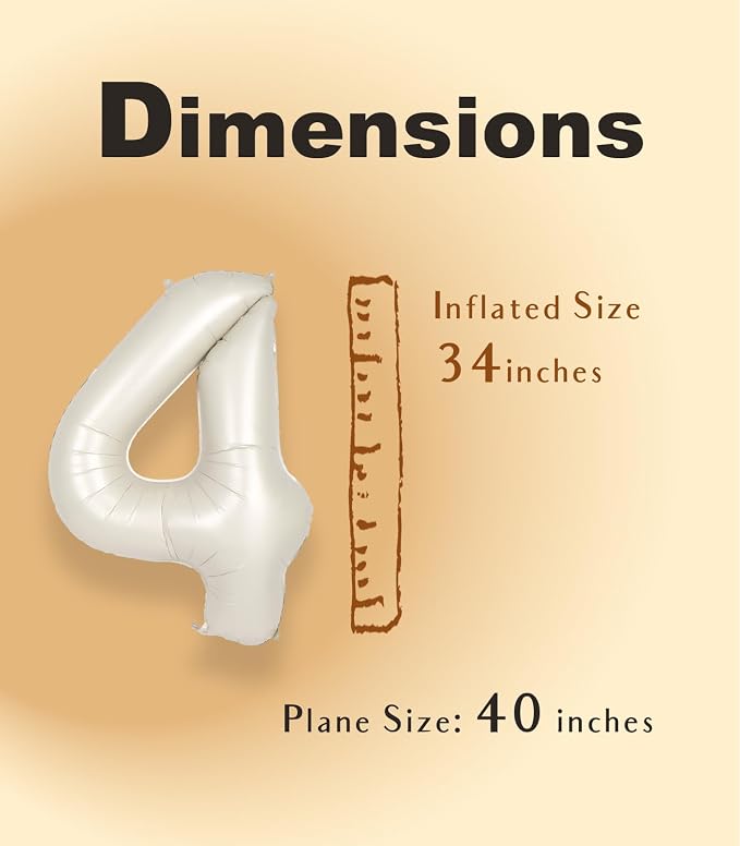 SUWEN 40 Inch Cream White Large 4 Balloon Numbers Big Foil Helium 0-9 | Jumbo - Image 4
