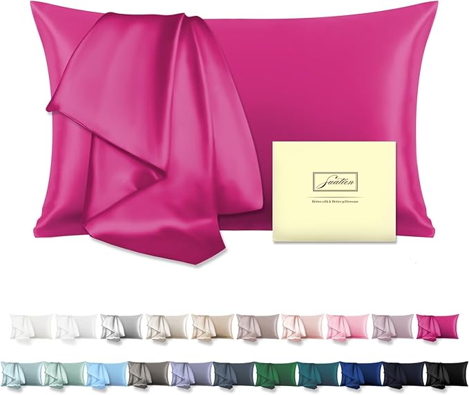 Mulberry Silk Pillow Cases for Hair and Skin King Size Silk Pillowcase with Zipper Soft Breathable Smooth Cooling Satin Silk Pillow Covers for Sleeping (Hot Pink,20"X 36",1Pcs)