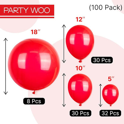 PartyWoo Red Balloons 100 pcs Different Sizes of 18 12 10 5 Inch Red Balloon - Image 7