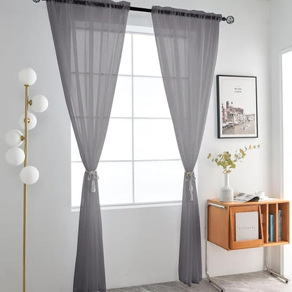 SpaceDresser Grey Sheer Curtains 4 Panels Rod Pocket Semi-Sheer Curtain 54 - Image 3