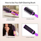 Self Cleaning Hair Brushes for Women - Curly Hair Detangler Brush Comb - Round Roller Retractable Travel Hairbrush - Purple Christmas Gifts