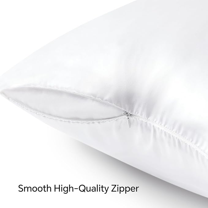 BEDELITE Satin Pillowcase with Zipper, White King Size Pillow Cases Set of 2, Super Soft and Cooling Similar to Silk Pillow Cases, Gift for Women Men(20x36 Inches)
