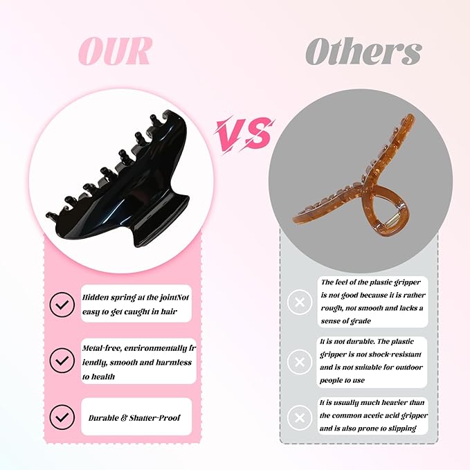 French Hair Claw Clips for Women Grils,4 Inch Strong Hold No Slip Grip Accessories Acetate Material,Not Easily Damaged,Thick or Thin Hair (Black)