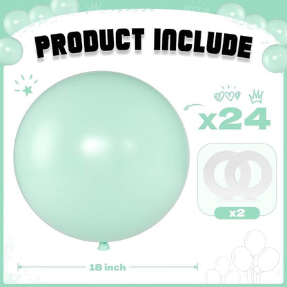 Pastel Green Balloons 18 Inch 24 Pack Matte Helium Latex Round Balloons - Image 2