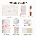 Natural Amor Spa Gift Set with Blanket 7 PCs– Handmade Bath & Body Self-Care Box – Includes Bath Bomb, Candle, Soap, Hand Cream – Perfect for Relaxation & Gifting