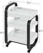 BarberPub Salon Storage Trolley with Shelves, Beauty SPA Rolling Cart with Lockable Wheels, 3-Tier Stylist Tool Organizer, Barber Mobile Station Equipment 2085 (Black&White)