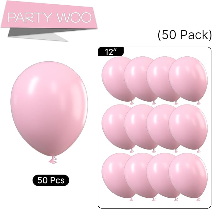PartyWoo Baby Pink Balloons 50pcs Pastel Pale Light Pink Color | 12 Inch - Image 8
