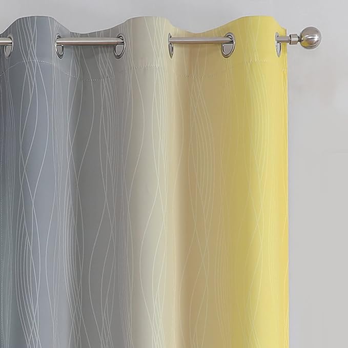 Yellow and Grey Blackout Curtains 54 Inch Length, Light Blocking Gradient Drapes - Image 4