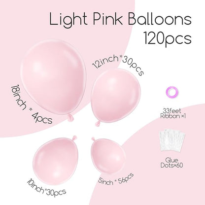 Awenztech 122pcs Light Pink Balloon Arch Kit, 18 12 10 5 inch Pastel Pink Latex - Image 2