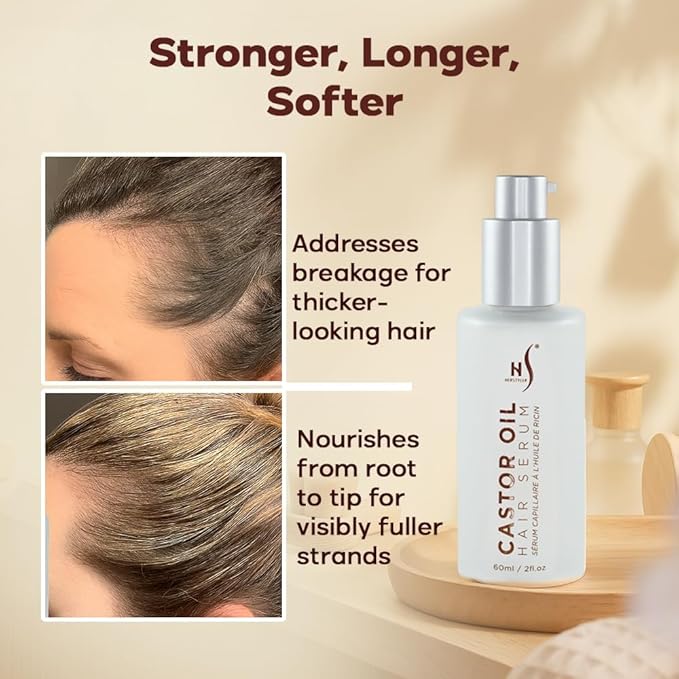 HerStyler Castor Oil Hair Serum for Hair Growth - Hair Shine Serum with Vitamin E - Hair Growth Serum - Hair Serum Heat Protectant - Vitamin E for Silky Hair - 2 Fl Oz (1 Pack)