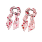 Heart Paw Print Satin Hair Ties for Thick Curly Hair Pink Knotted Bow Hair Scrunchies Soft Ribbon Scrunchy for Womens Pack of 2 for Valentine's Day