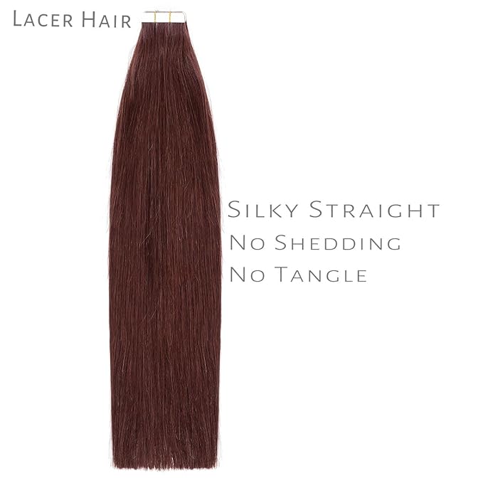 Lacerhair 18 inch Seamless Remy Tape in Human Hair Extensions Natural Balayage PU Skin Weft 100% Real Virgin Human Hair Color #99J Red Wine Burgundy Double Side 50g 20pcs/set