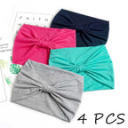Wide Headbands Stretch Turban Knotted Hairbands Elastic Yoga Workout Sweatband Running Sport Head Scarf Large African Head Wraps for Women 4 Pcs (Set C)