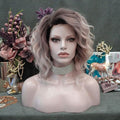 IMSTYLE White Pink Brown Ombre Blonde Lace Front Wigs Short Bob Wavy Wigs Synthetic Hair Wig Free Part with Natural Hairline Shoulder Length for Women (White Brown Ombre Blonde)