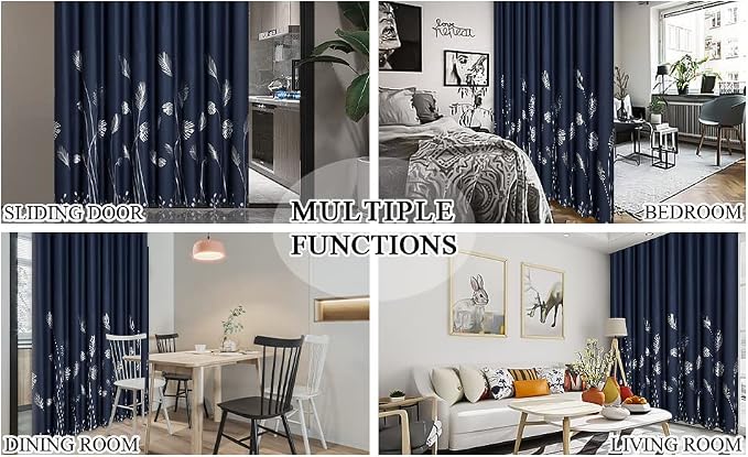 Silver Blackout Curtain for Bedroom 100W x 96L Inch Length Palm Tree Design - Image 9