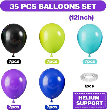 Green Purple Blue Balloons, 12 Inch Purple Green Teal Black Latex Balloons - Image 2