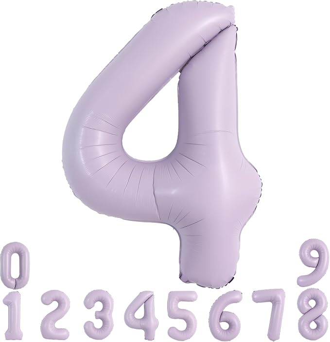 TONIFUL 40 Inch Pastel Purple Number 4 Balloon – Big Lilac Mylar Foil Number by TONIFUL