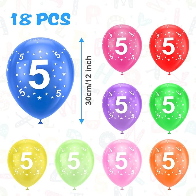 Ainiv 5th Birthday Balloons 18PCS, 12inch Numbers Printed Latex Balloons | 5th - Image 2