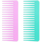 Wide Tooth Detangling Comb for Long, Curly, and Wet Hair - No Handle Styling and Shampoo Comb (2 Pieces - Rose Red, Cyan)