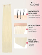 DOORES Invisi Edge Wide Tape in Hair Extensions Real Human Hair, Platinum Blonde 4PCS Injection Tape ins 20g 20 Inch, Invisible Injected 3 Inch Wide Human Extensions Straight