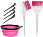 Hair Dye Color Brush and Bowl Set, Color Bowl Brushes Tool Mixing Bowl Kit Tint Comb for Hair Tint Dying Coloring Applicator (Pink&Clear)