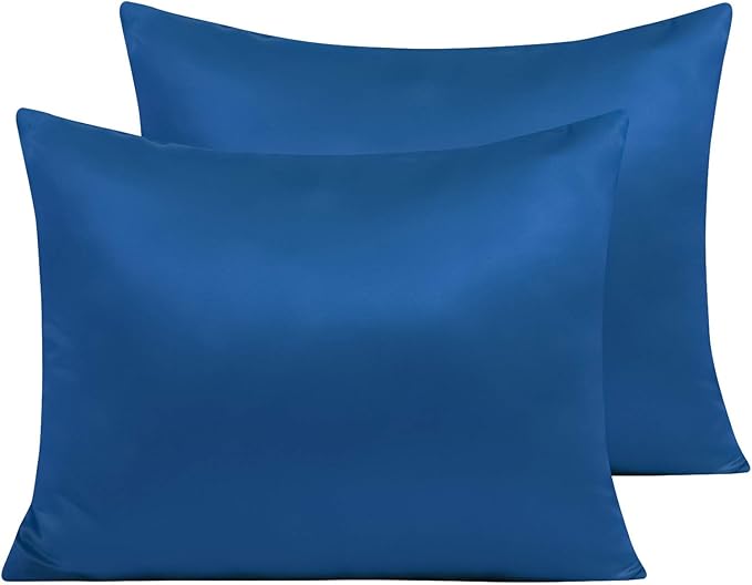 NTBAY Zippered Satin Pillow Cases for Hair and Skin, Luxury Standard Hidden Zipper Pillowcases Set of 2, 20x26 Inches, Royal Blue