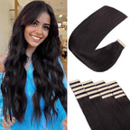 Tape in Hair Extensions Human Hair, Hair Extensions 18 Inch 20pcs Natural Black Remy Straight Human Hair Tape in Extensions Skin Weft Tape Extensions Human Hair (1B#,18 Inch)