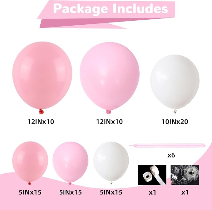 HILAVO Pink Bow Balloon Arch Kit Pink and White Balloons Garland 91 Pcs - Image 2