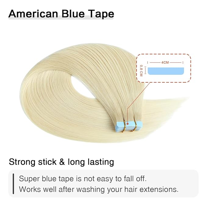 SUYYA Tape in Hair Extensions Human Hair Platinum Blonde 12 Inch 40g/pack 20pcs Straight Seamless Skin Weft Tape in Real Human Hair Extensions(12inch #60)