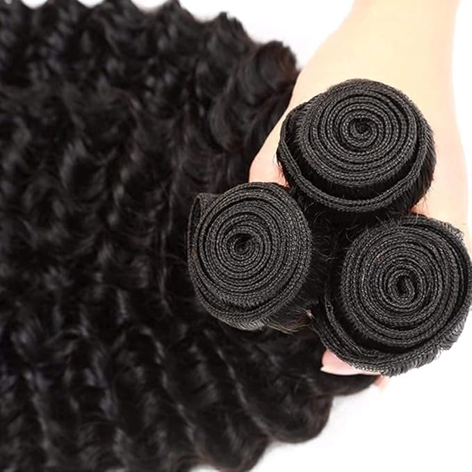 Bundles Human Hair Color 1B Deep Wave Bundles 22 24 26 Inch Niegmeag Peruvian Virgin Remy Hair Extensions Double Weft Soft and Silky Natural Black Deep Wave Bundle Hair Weave