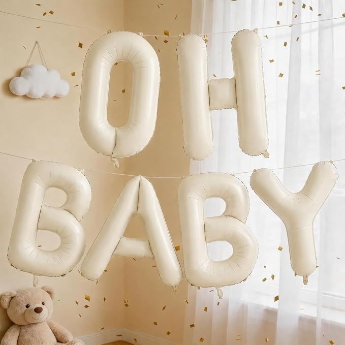 Cream OH BABY Balloons, 40 Inch Letter Oh Baby Balloon Banner Beige by Dagelar