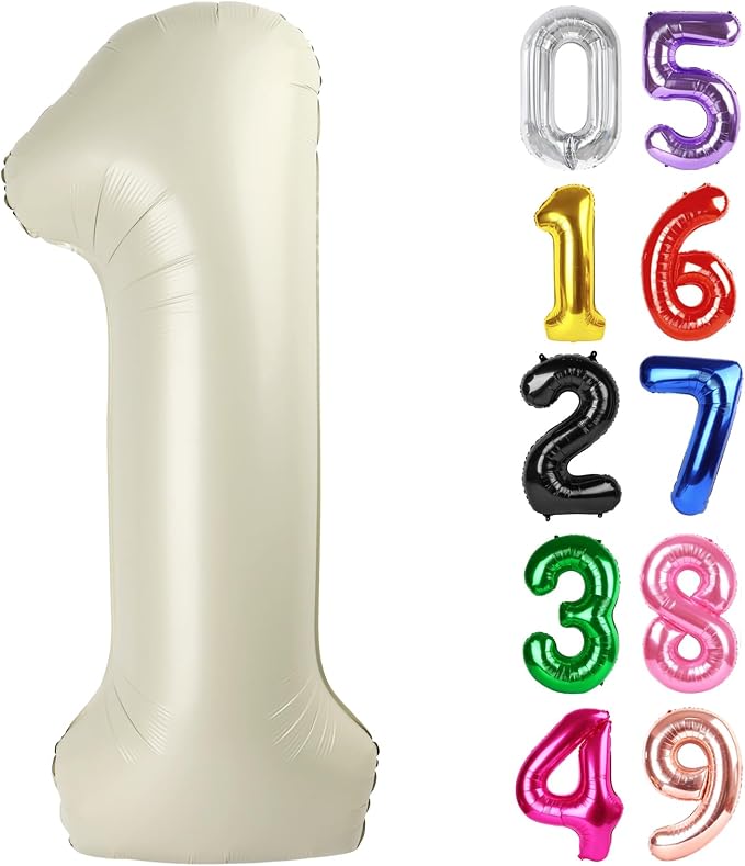 Cream Number 1 Balloon 40 Inch, 1st Birthday Party Decorations Men Women | Foil by IWERP