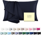 Natural Mulberry Silk Pillowcase for Hair and Skin Queen Size 20"X30" Silk Pillow Case with Hidden Zipper Soft Breathable Smooth Cooling Silk Pillow Covers for Sleeping(Navy Blue,Queen,1Pcs)