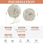 CJL HAIR 2PCS Messy Bun Hair Pieces Wavy Curly Synthetic Updo Chignon Fake Scrunchies Ponytail Extension for Women Ice Blonde